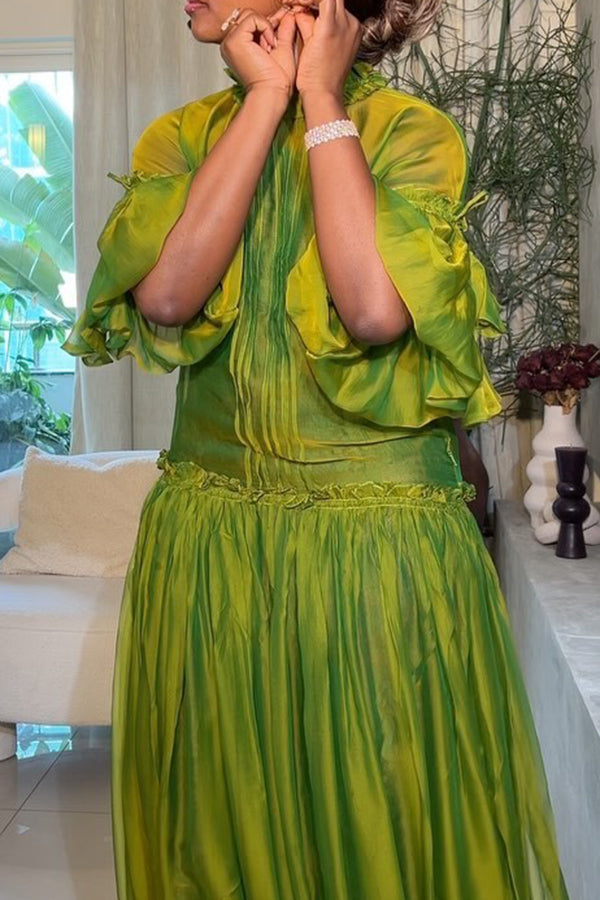 Elegant Pleated Solid Maxi Dress