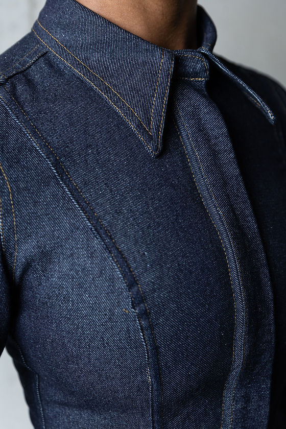 Pleated Flared Denim Dress