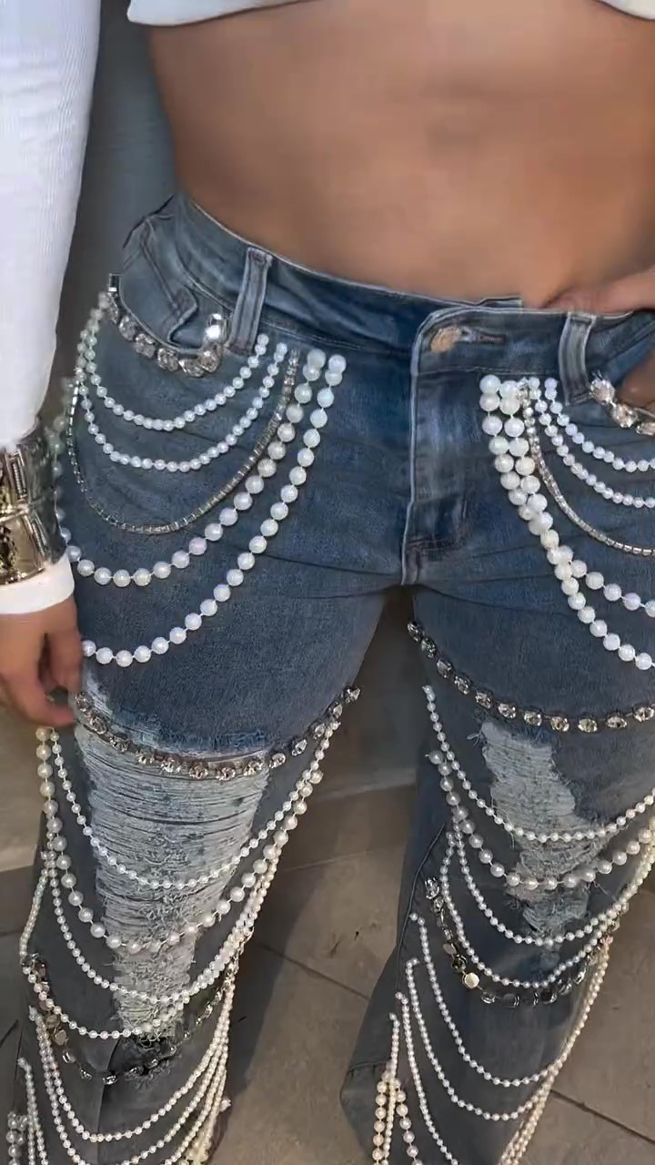 Pearl-embellished Jeans
