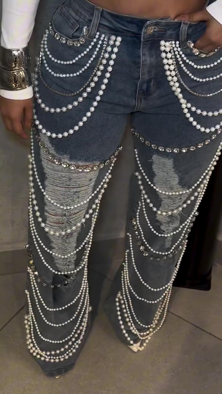 Pearl-embellished Jeans