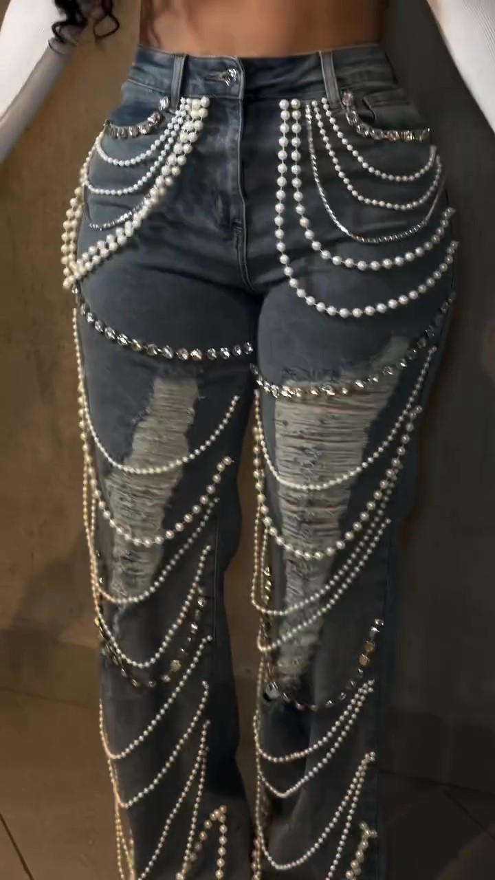 Pearl-embellished Jeans