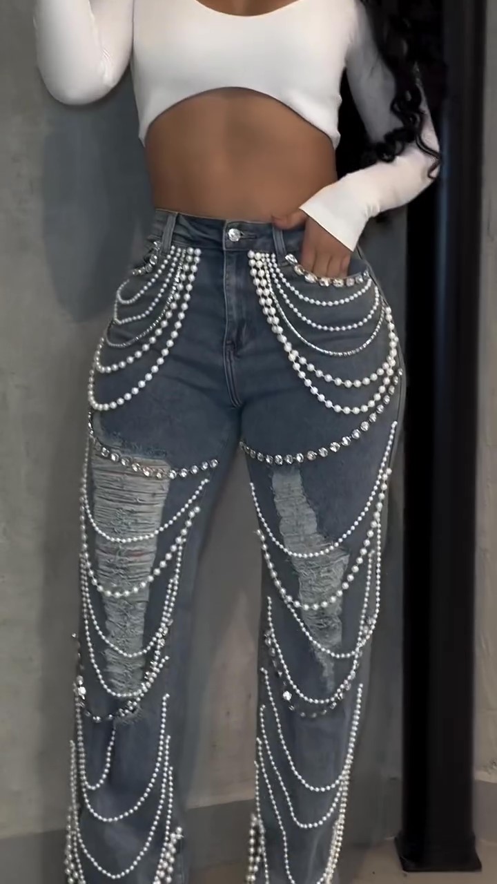 Pearl-embellished Jeans