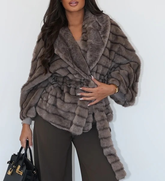 Short Faux Fur Coat With Belt