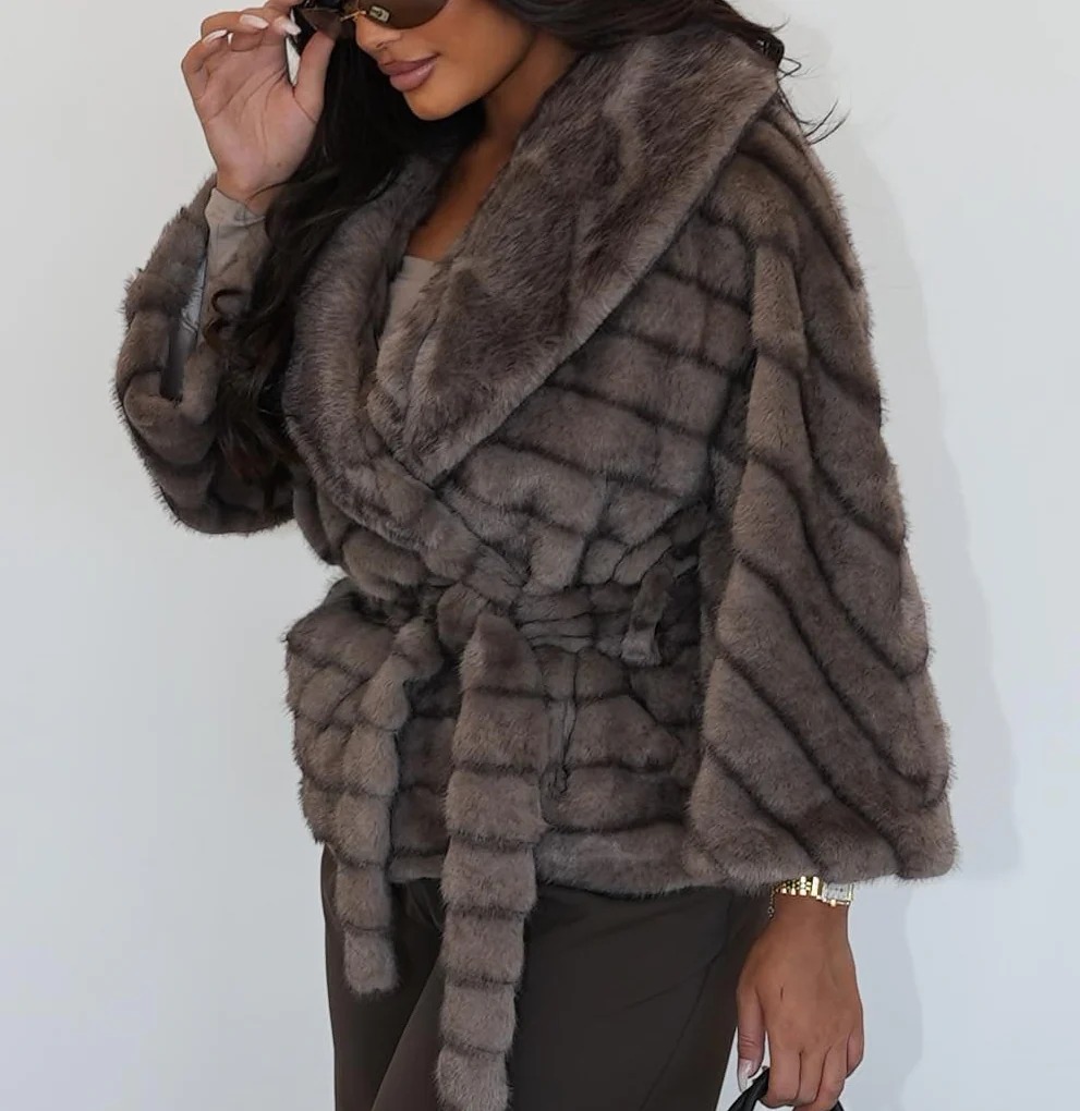 Short Faux Fur Coat With Belt
