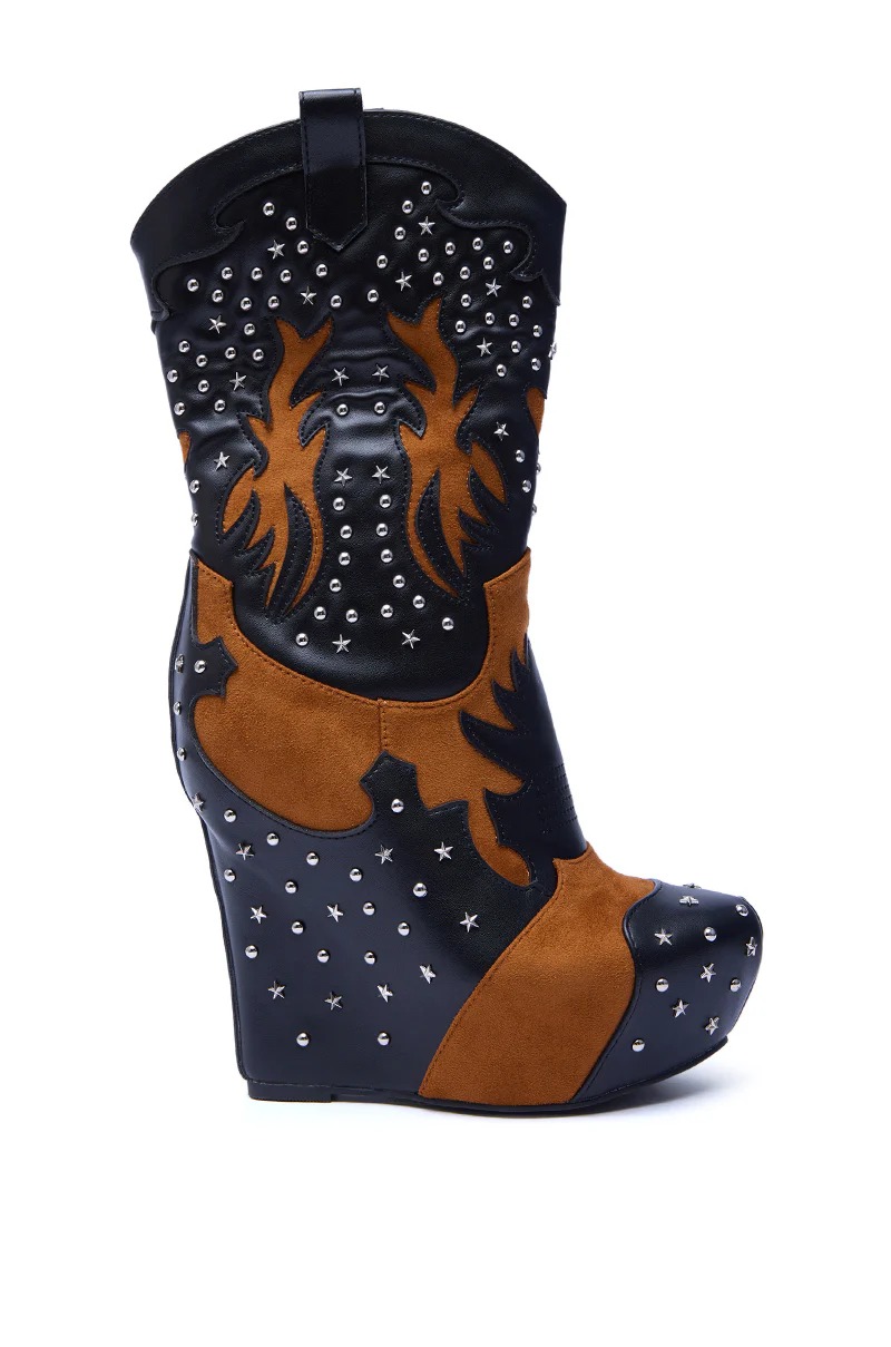 BLACK MULTI WESTERN WEDGE BOOTIE