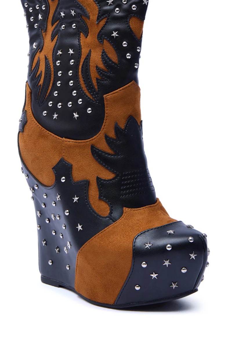 BLACK MULTI WESTERN WEDGE BOOTIE