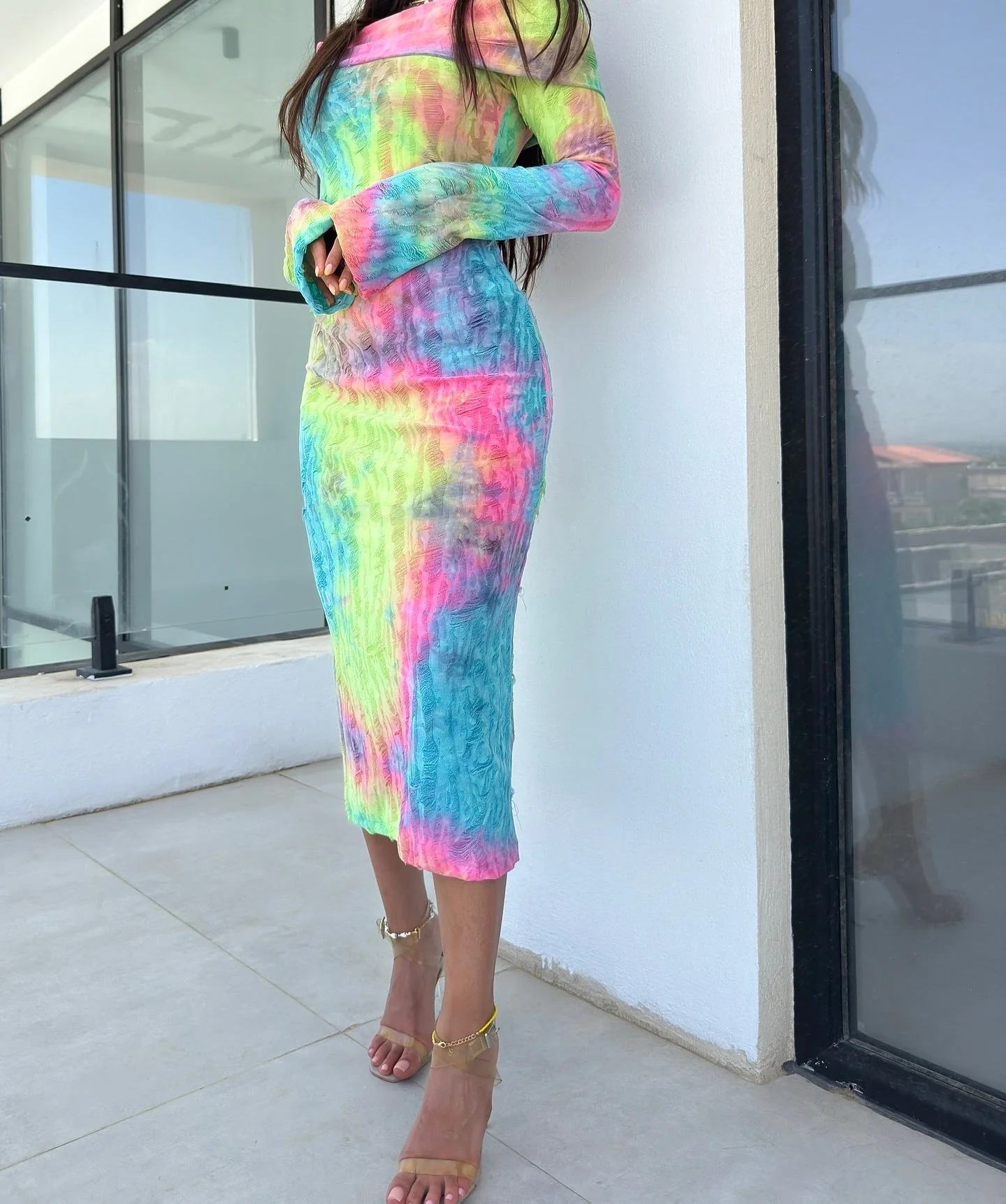 Gradient Color Pleated Fitted Dress