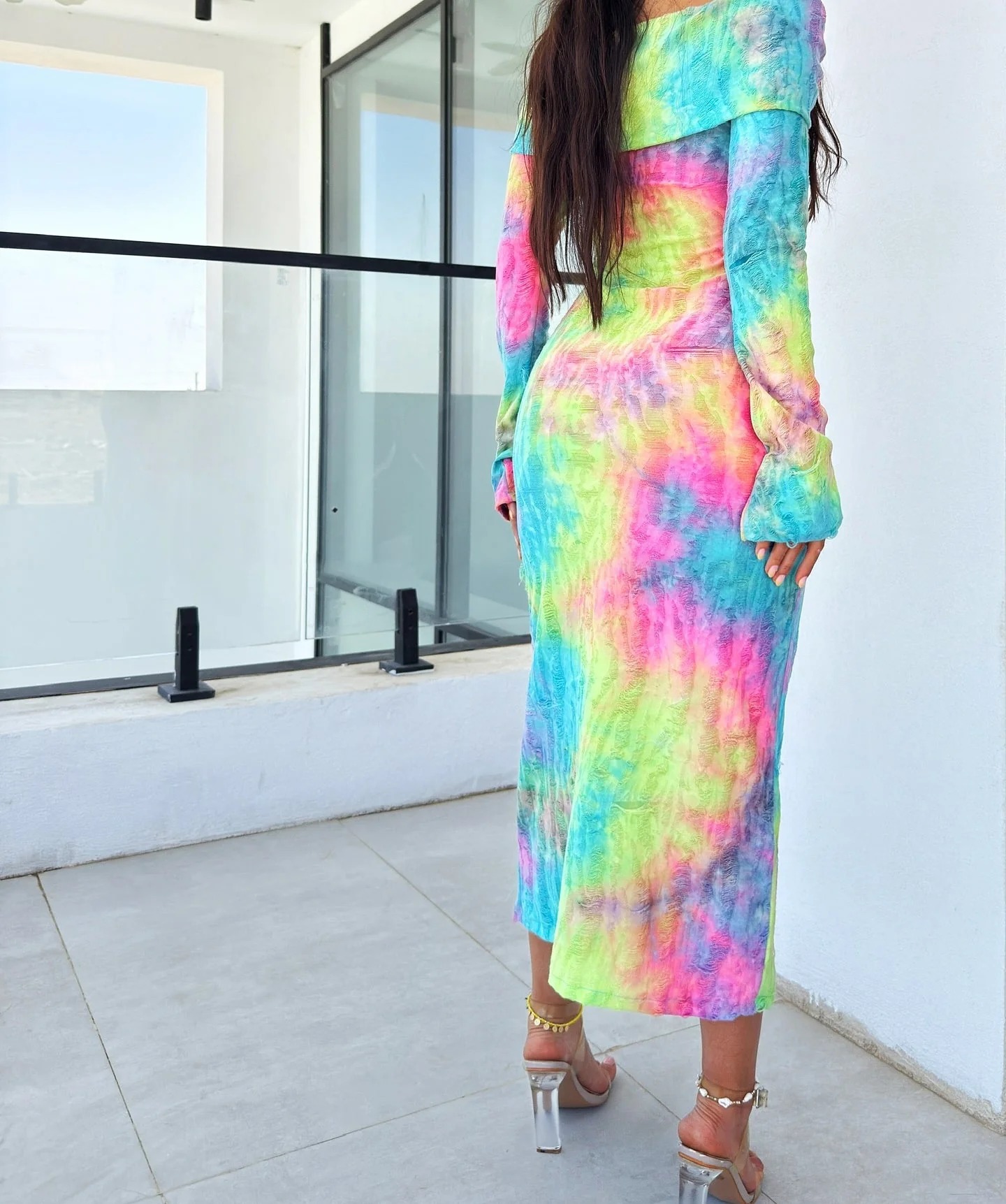 Gradient Color Pleated Fitted Dress