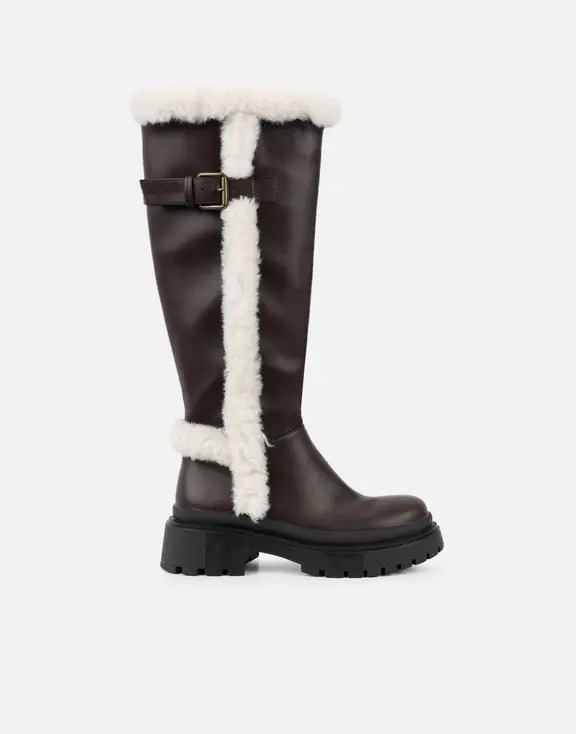 Brown Faux Fur Detail Chunky Boots