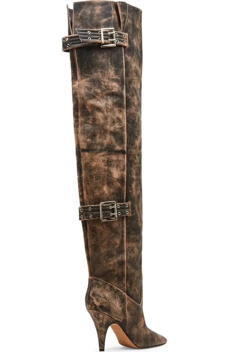 Distressed Leather Over-The-Knee Moto Boots