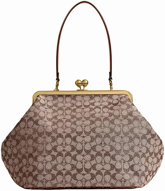 Large Oversized Lock Frame Crystal Jacquard Shoulder Bag