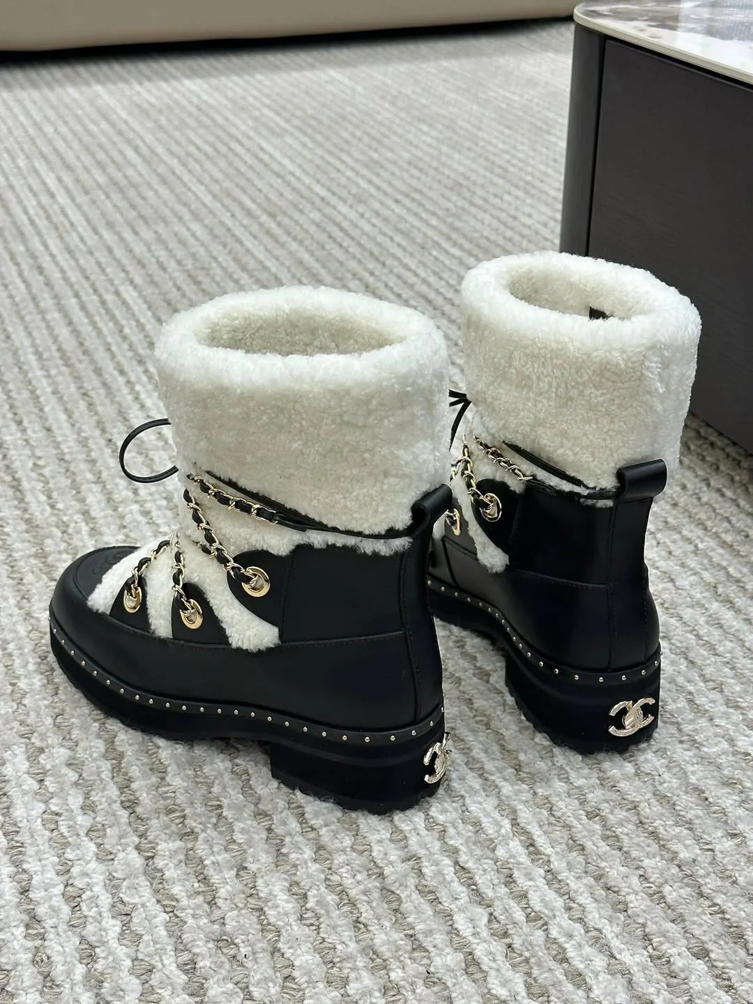 Black Shearling-Lined Ankle Boots