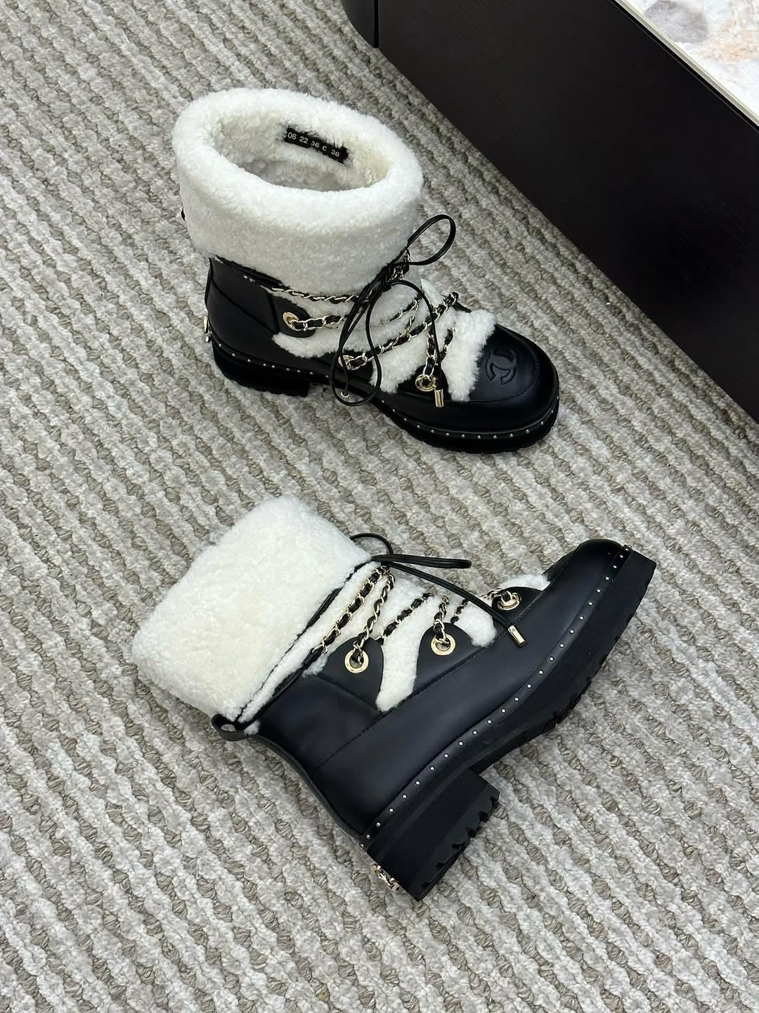 Black Shearling-Lined Ankle Boots