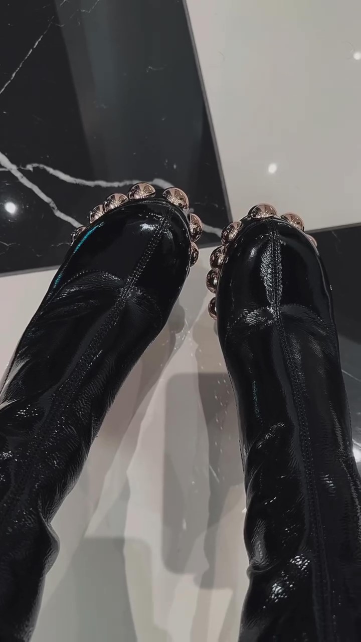 Brass-colored Beaded Platform High Heels