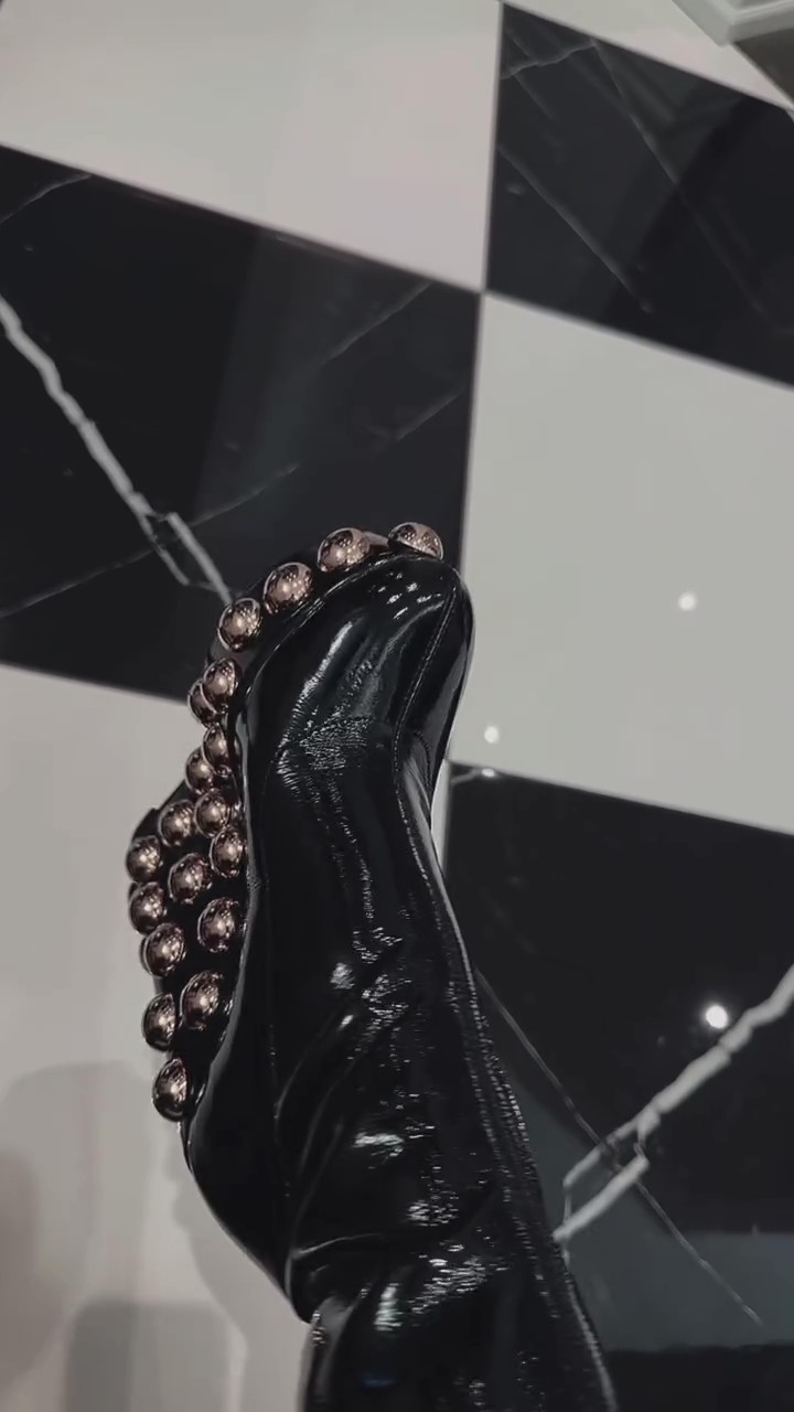 Brass-colored Beaded Platform High Heels