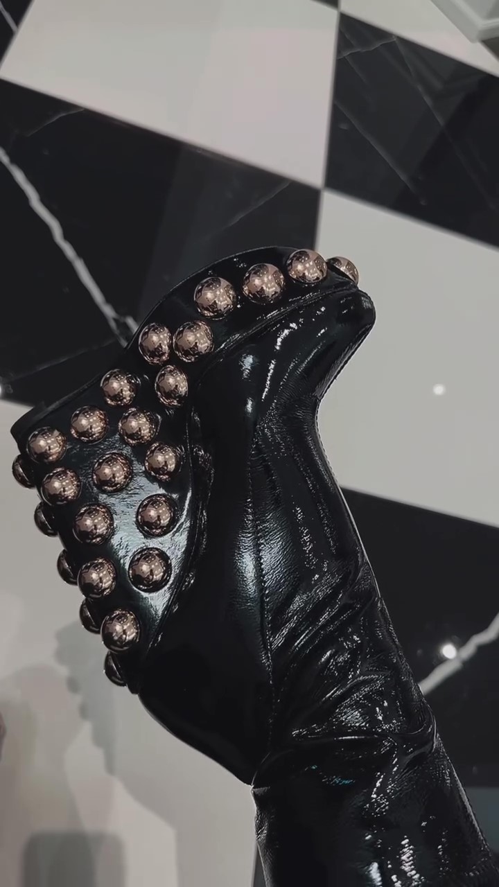 Brass-colored Beaded Platform High Heels