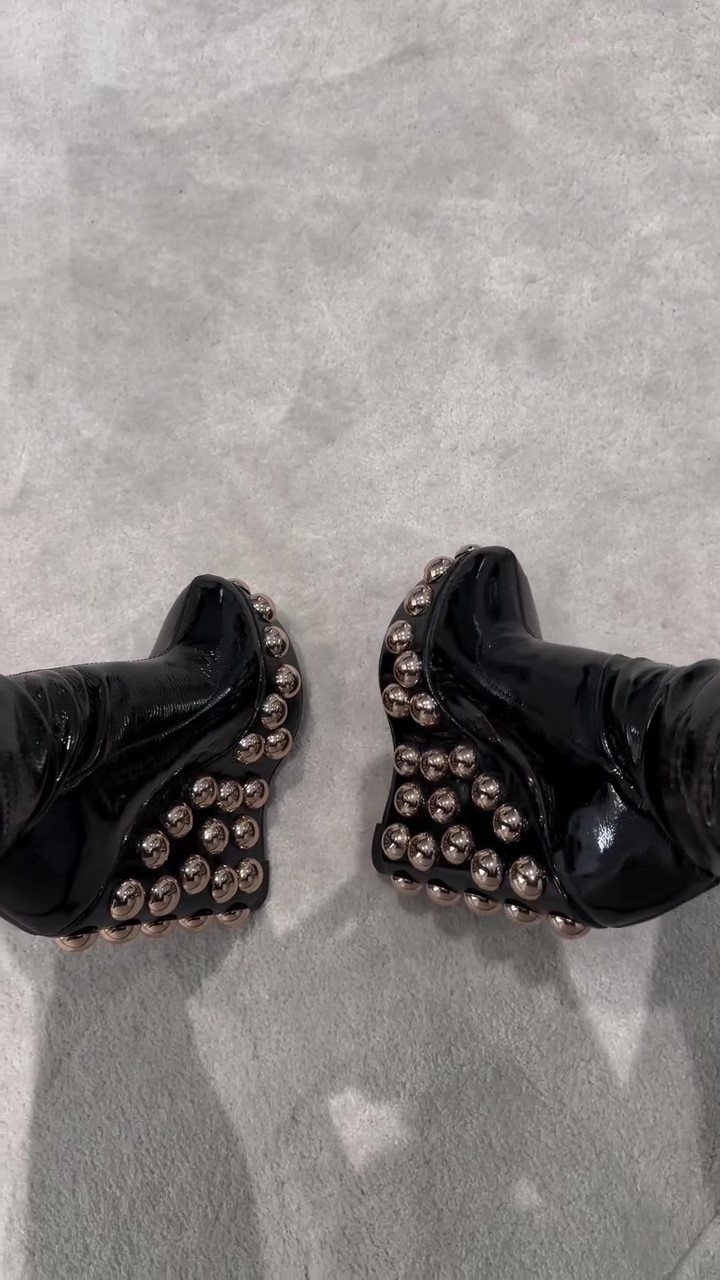 Brass-colored Beaded Platform High Heels