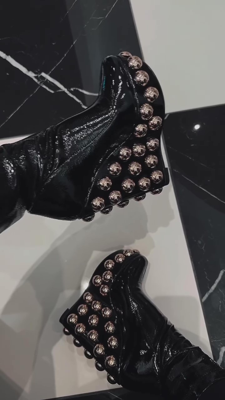 Brass-colored Beaded Platform High Heels
