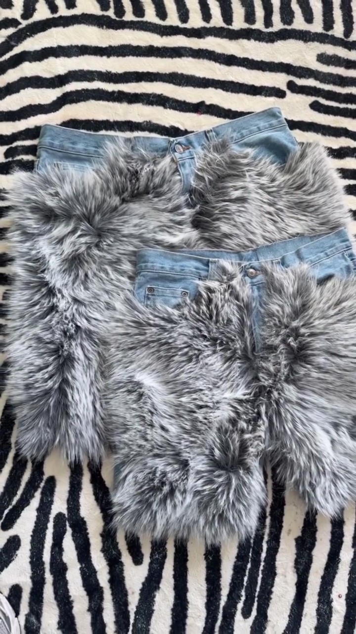 Faux Fur Denim Shorts