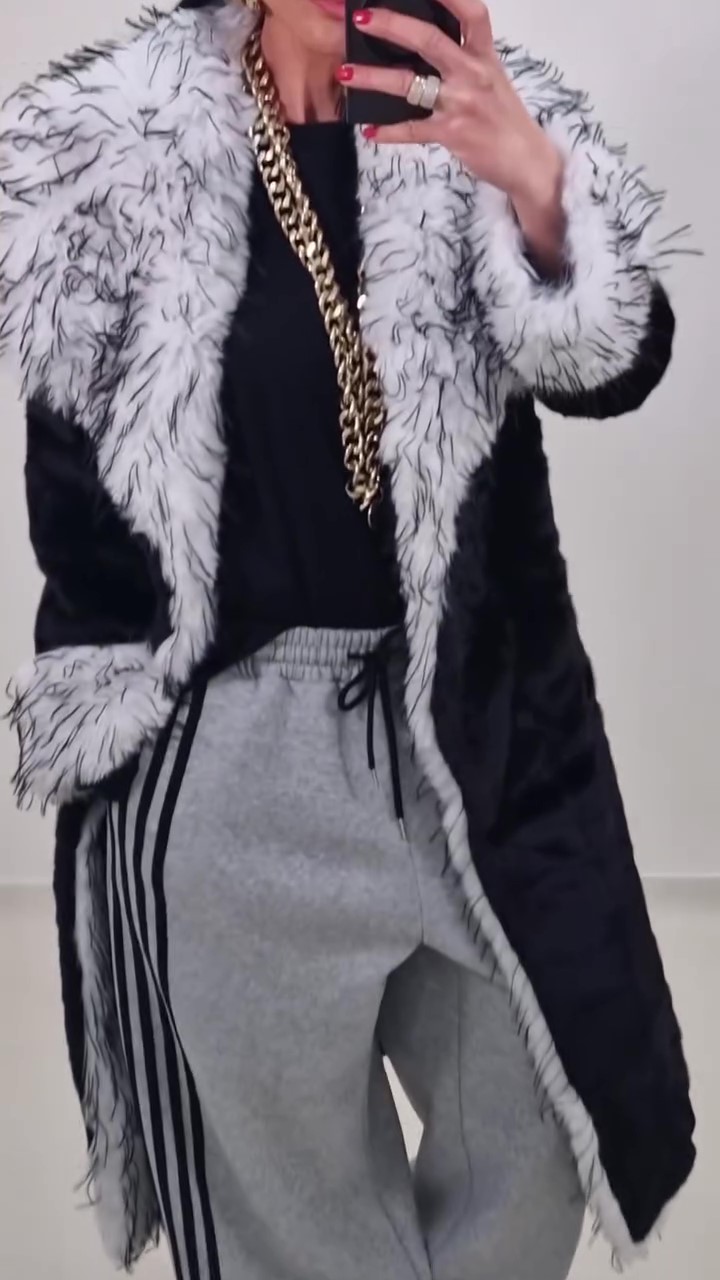 Lapel Collar Faux Mink Fur Coat