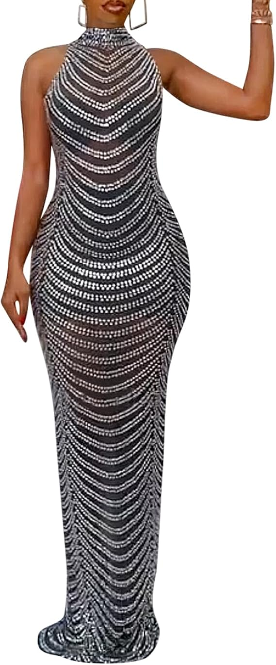 Sleeveless Rhinestone Dress