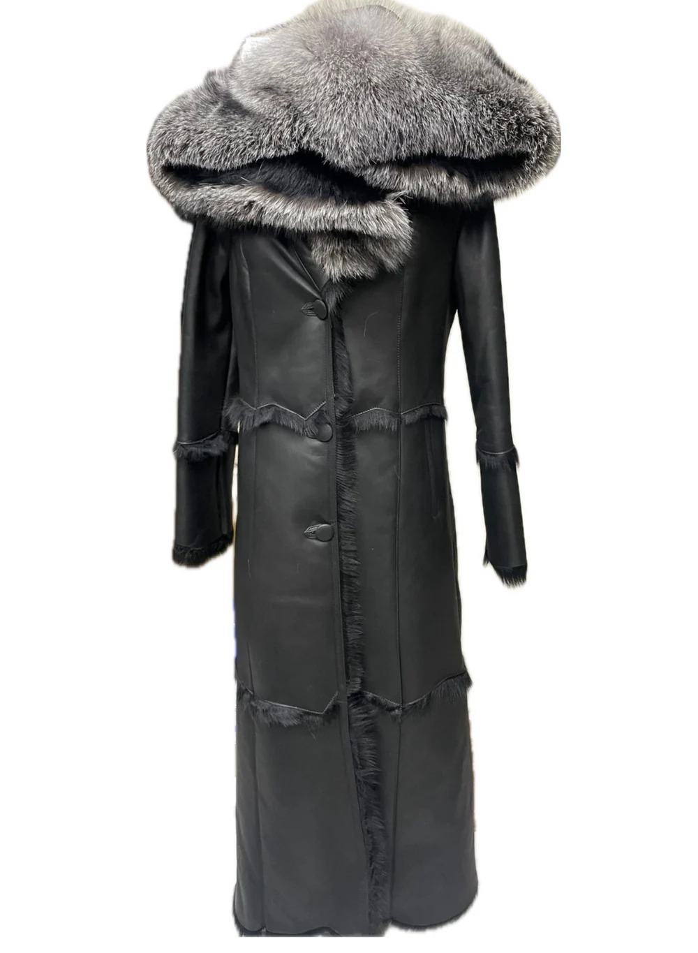 Long Hooded Coat With Integrated Fur Lining