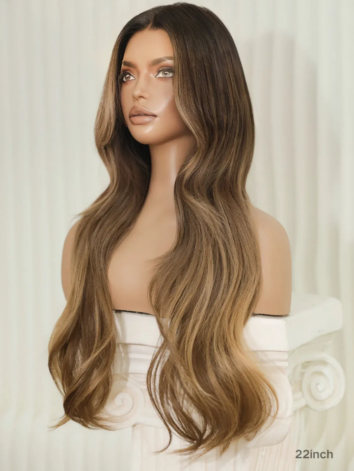 Wavy Brown Balayage Bangs