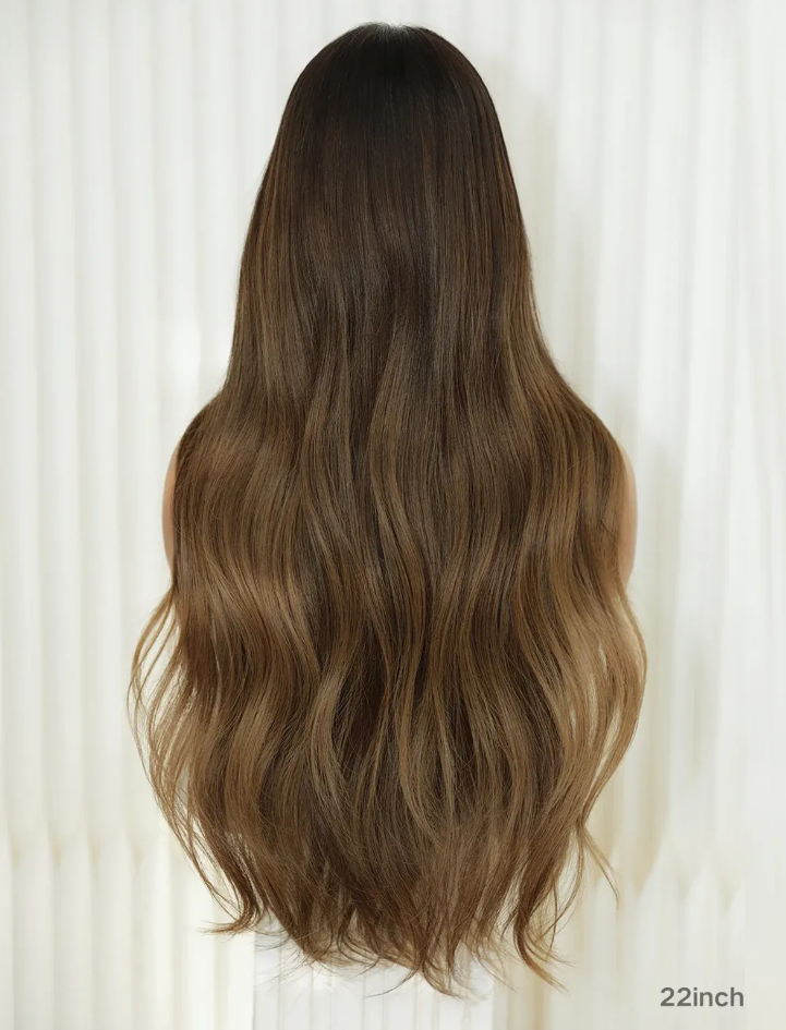 Wavy Brown Balayage Bangs