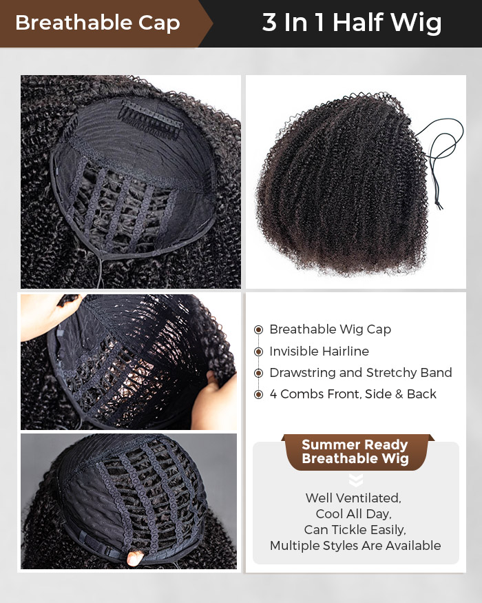 Kinky Blow-out Breathable Cap Half Wig