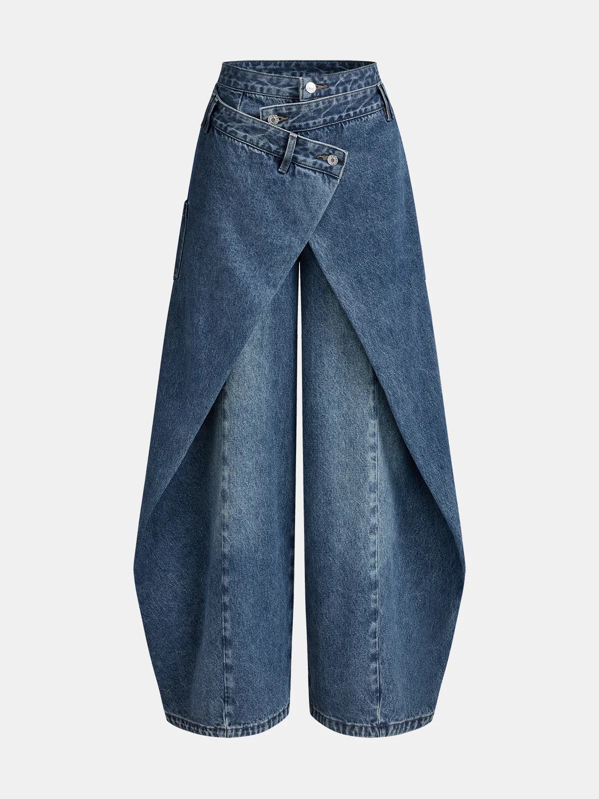 Cross-Front Wide-Leg Jeans