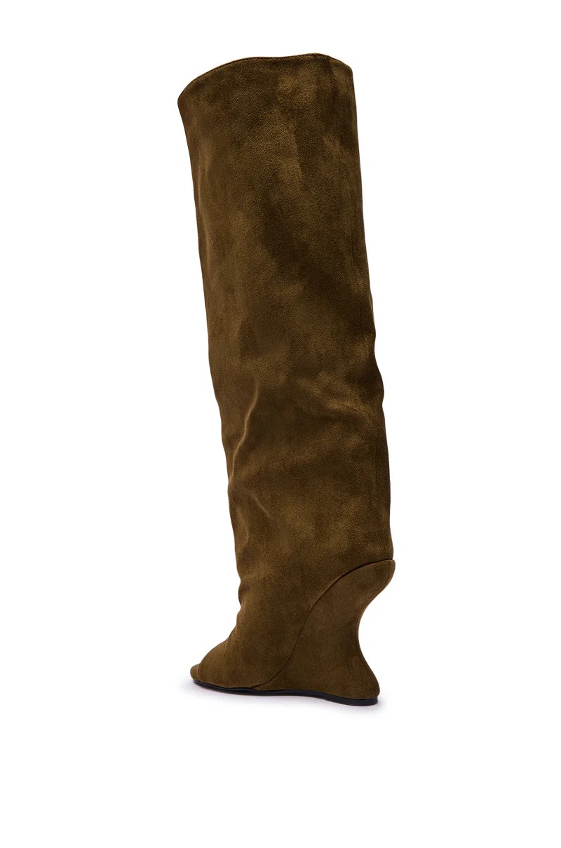 OLIVE FAUX SUDED OPEN TOE WEDGE BOOT