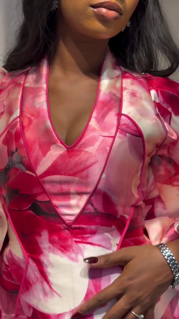 Puff-sleeved Floral Print Dress Set