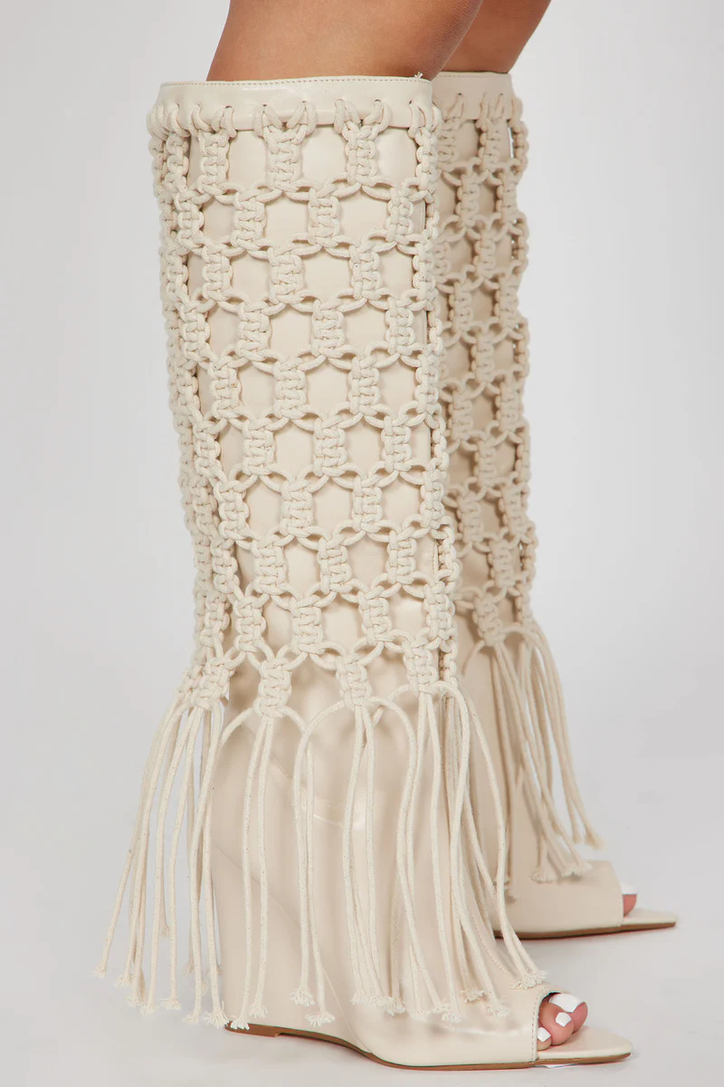 Crocheted Over-the-knee Open-toe Boots