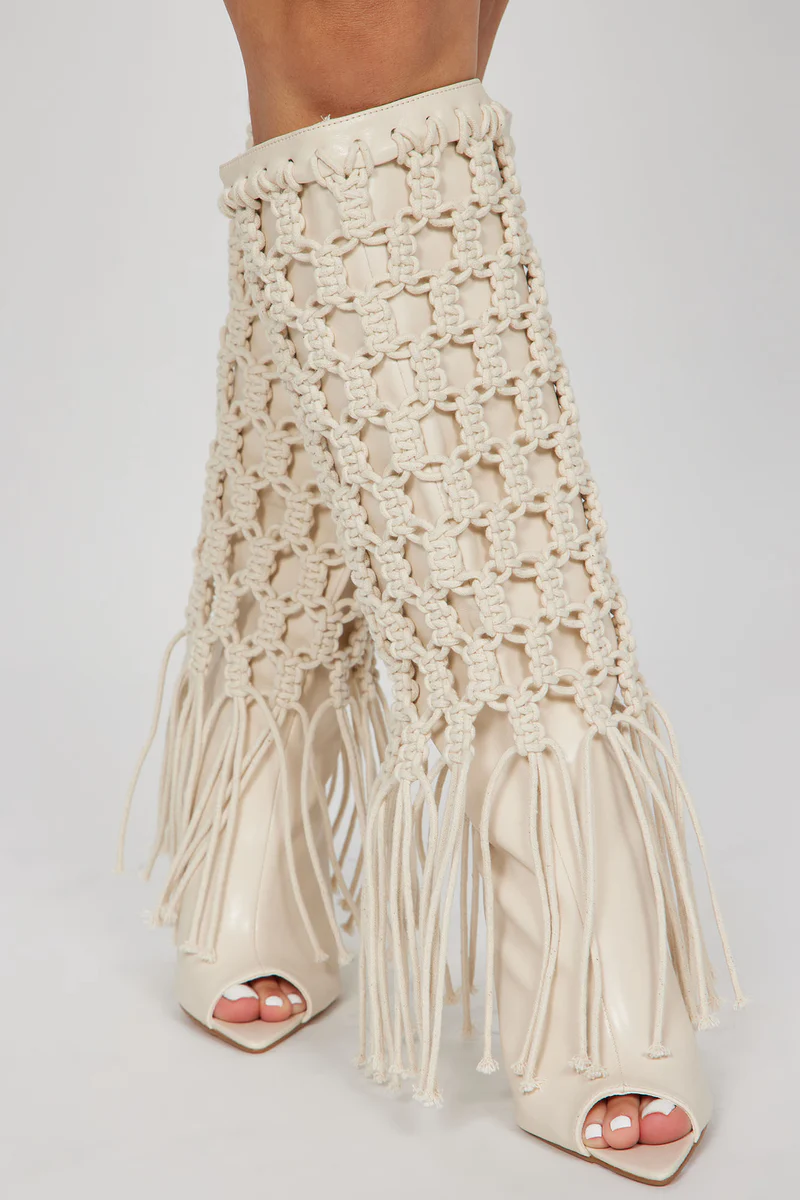 Crocheted Over-the-knee Open-toe Boots