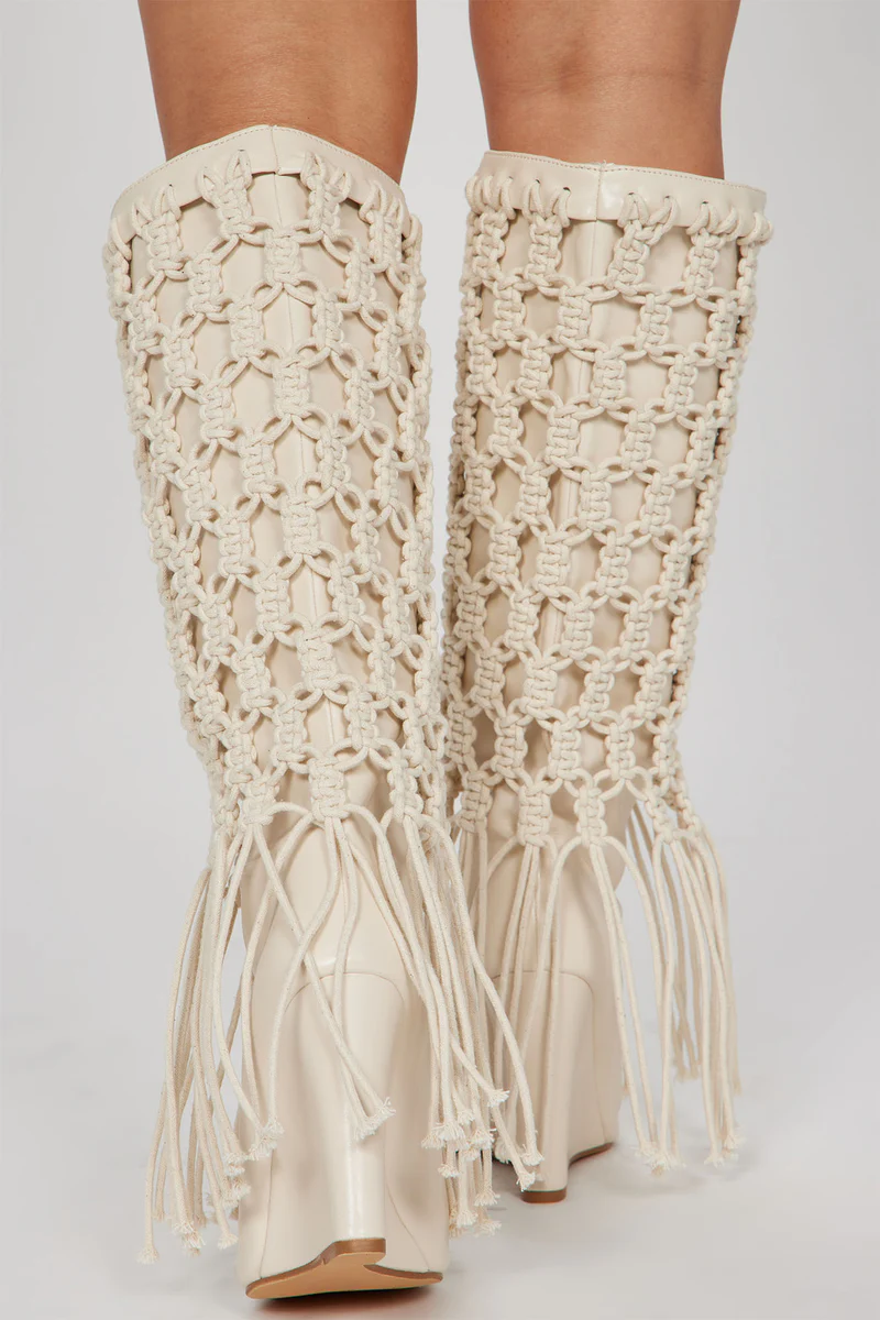 Crocheted Over-the-knee Open-toe Boots