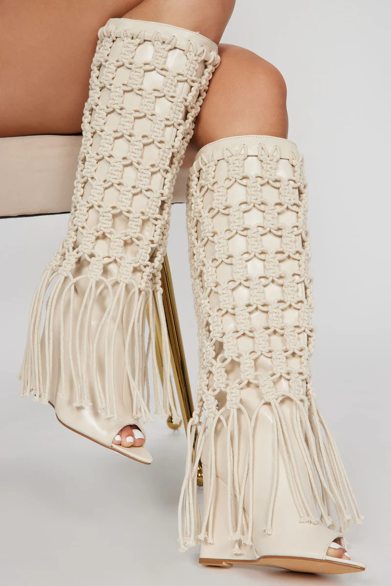Crocheted Over-the-knee Open-toe Boots