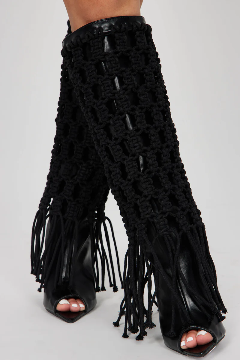 Crocheted Over-the-knee Open-toe Boots