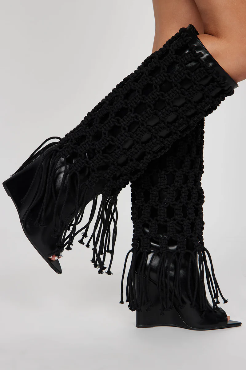 Crocheted Over-the-knee Open-toe Boots