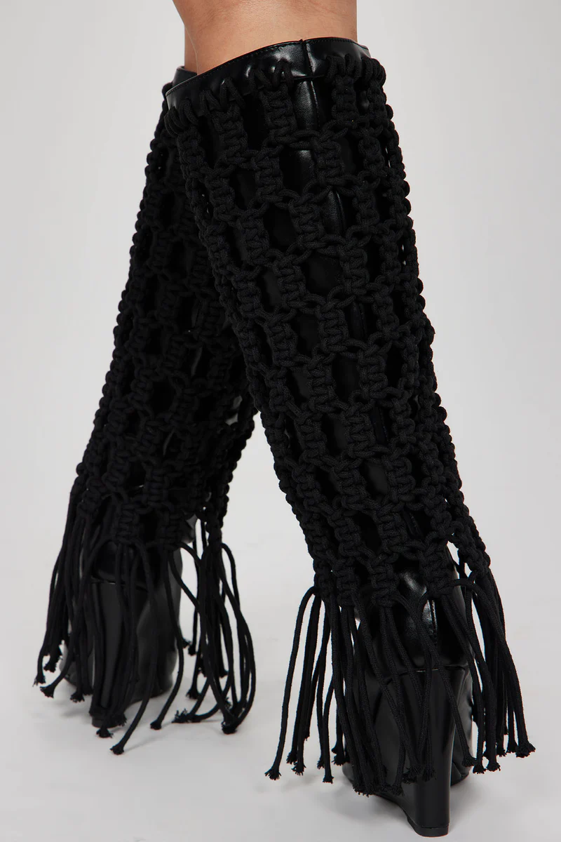 Crocheted Over-the-knee Open-toe Boots