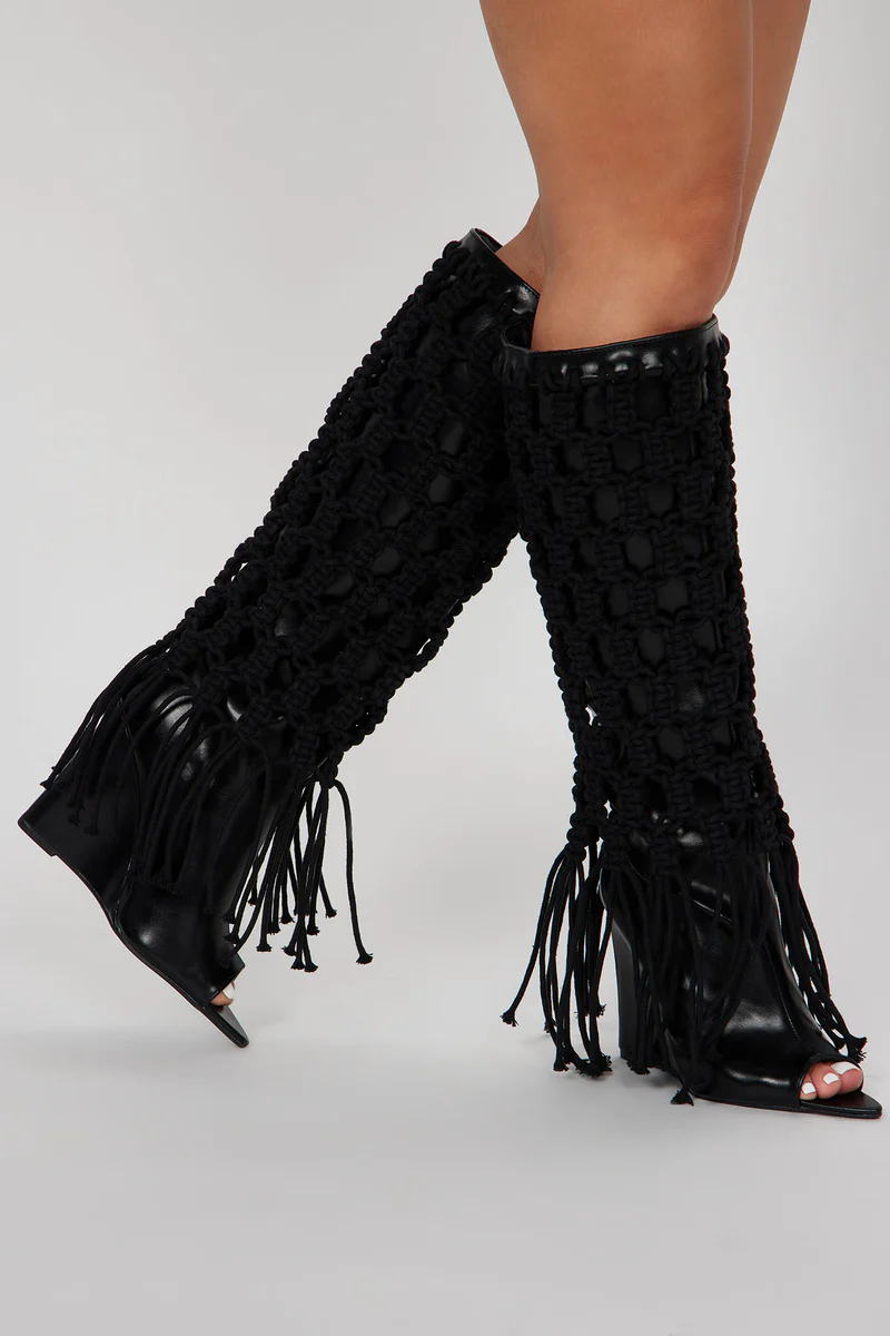 Crocheted Over-the-knee Open-toe Boots