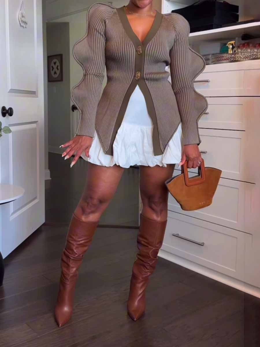 Wave Sleeve Knitted Cardigan