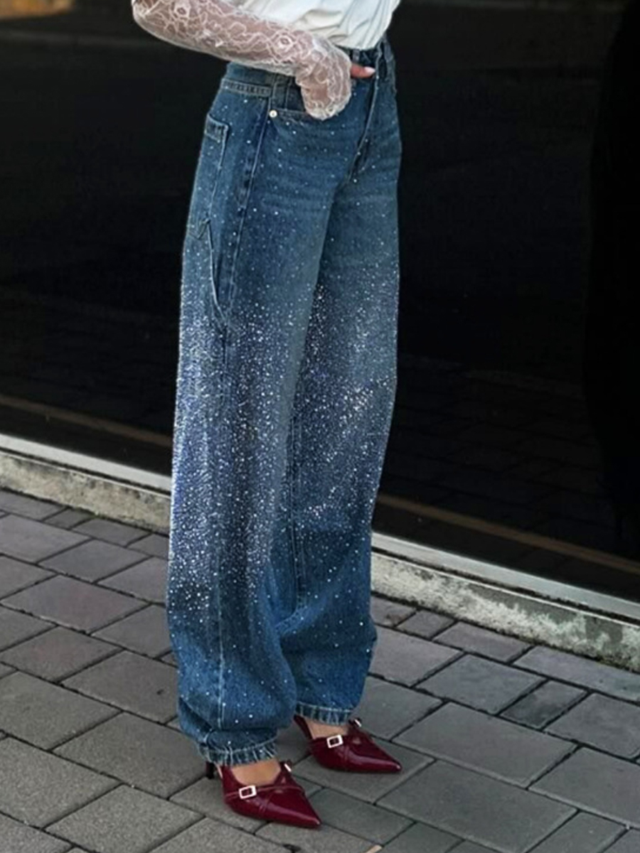 Rhinestone Sparkle High Waist Rhinestone Jeans