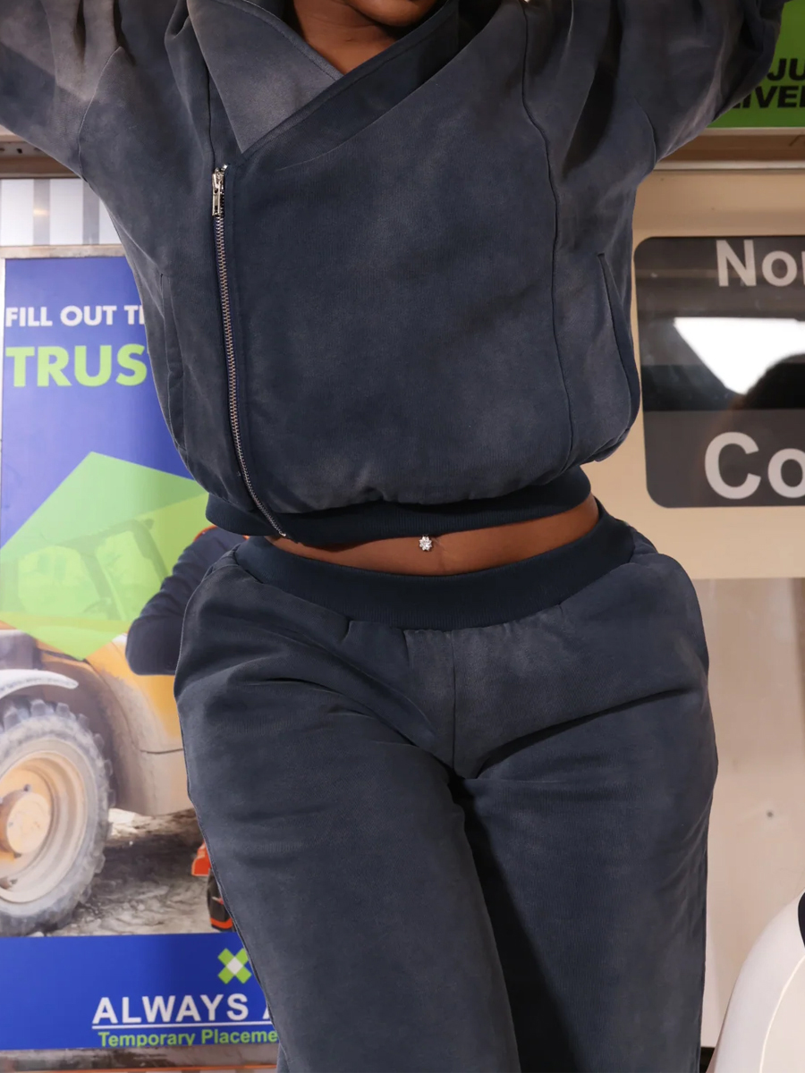 Asymmetrical Hooded Zip Up Two Pieces Set