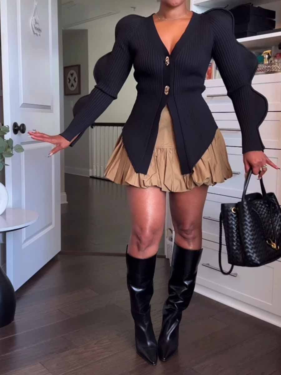 Wave Sleeve Knitted Cardigan