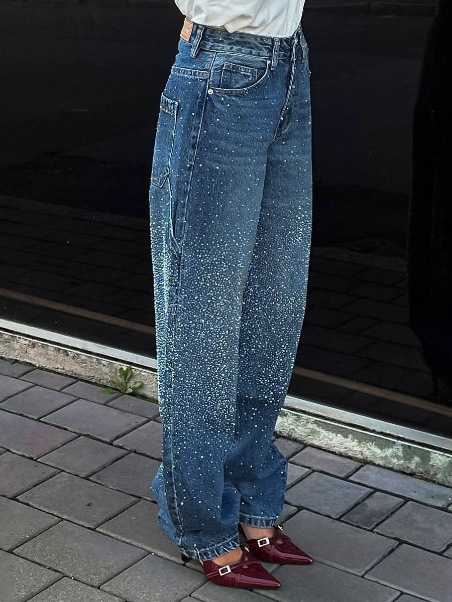 Rhinestone Sparkle High Waist Rhinestone Jeans
