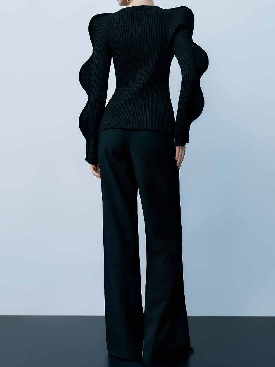 Wave Sleeve Knitted Cardigan