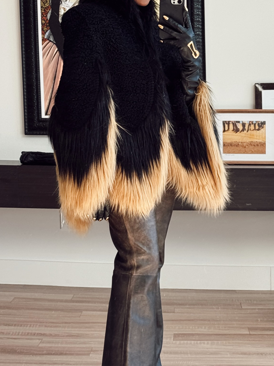 Irregular Hem Patchwork Faux Fur Coat