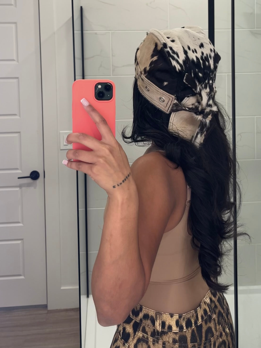 Imitation Cowhide Material Silver Eyelet Decorative Hat