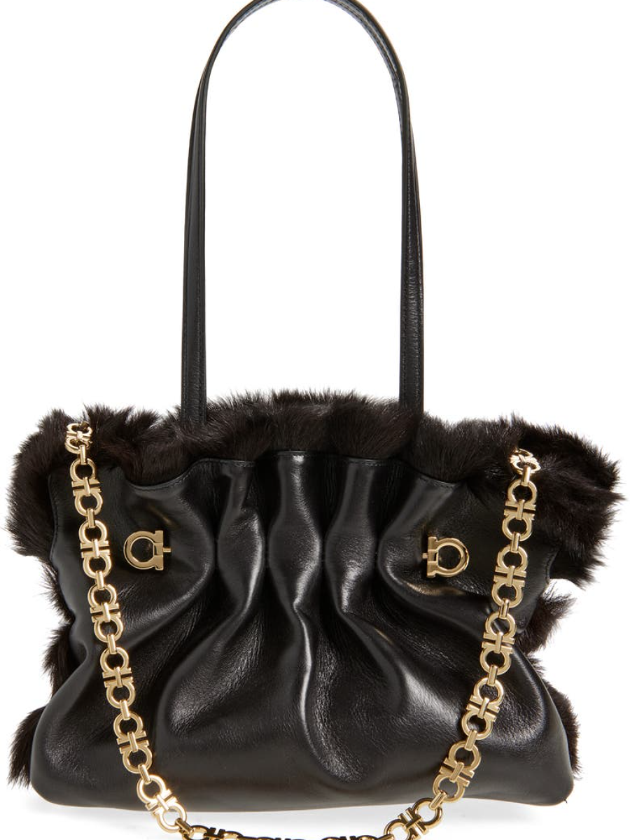 Pleated Faux Leather Shoulder Bag