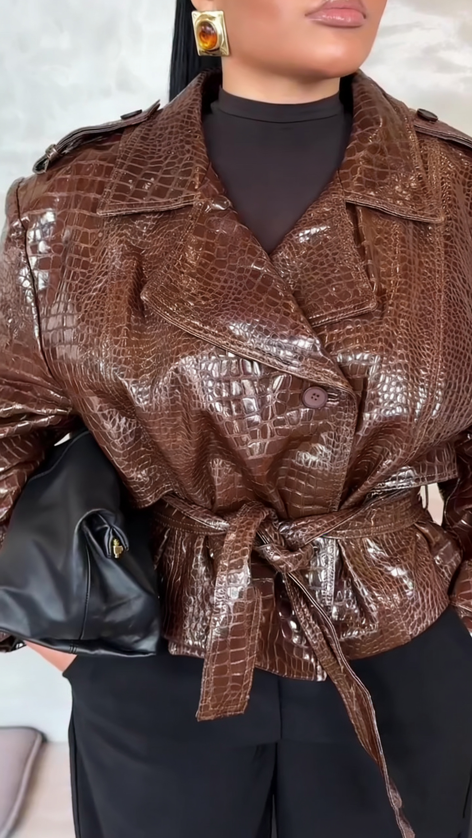 Glossy crocodile leather jacket